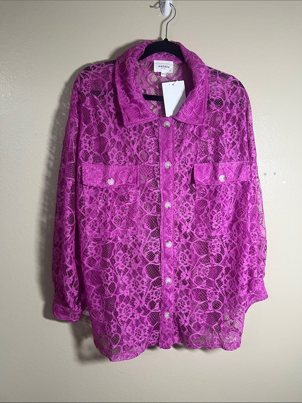 ANDREE BY UNIT Violet Lace Button-Up Shirt